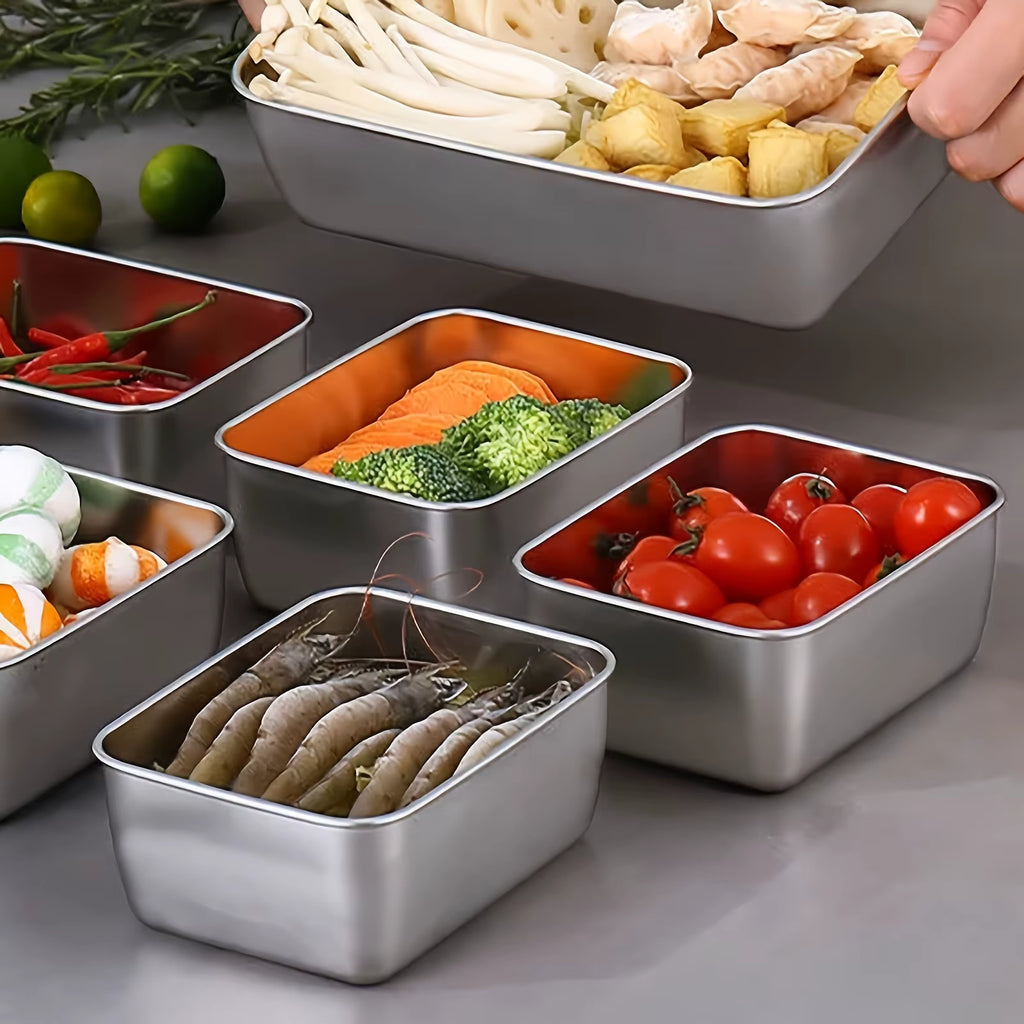 6 Pieces Stainless Steel Food Storage Containers 13.5 x 10 x 6cm