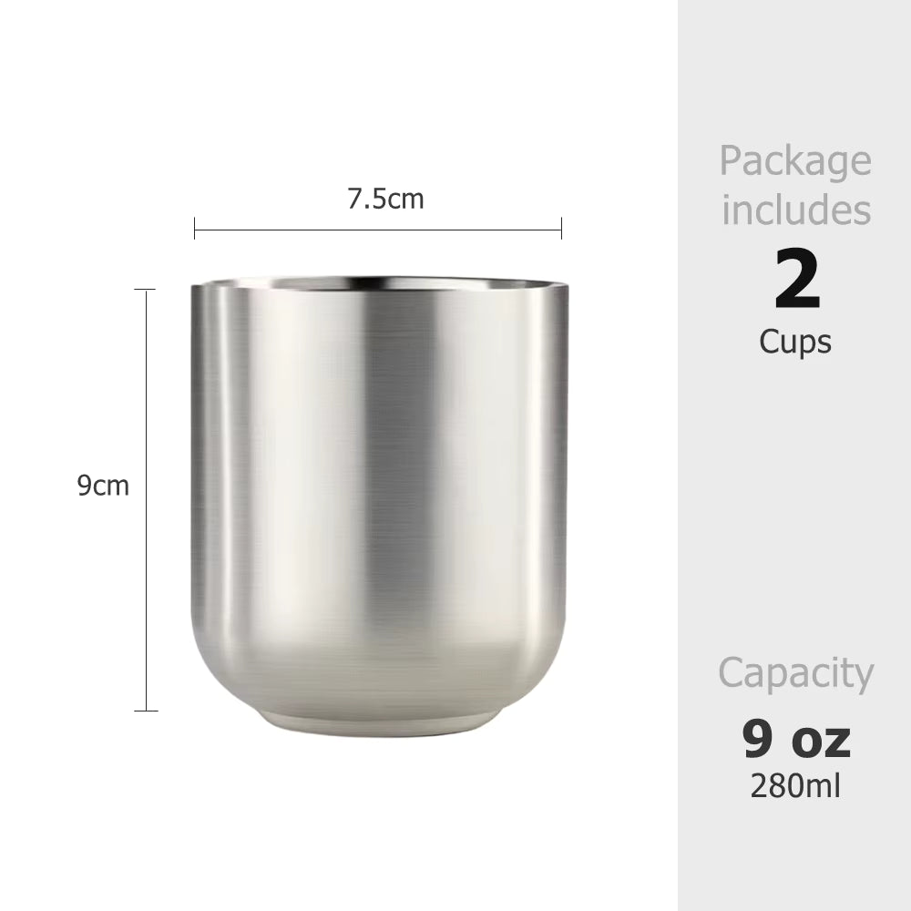 2 Pieces Stainless Steel Double Wall Coffee Mug 280ml