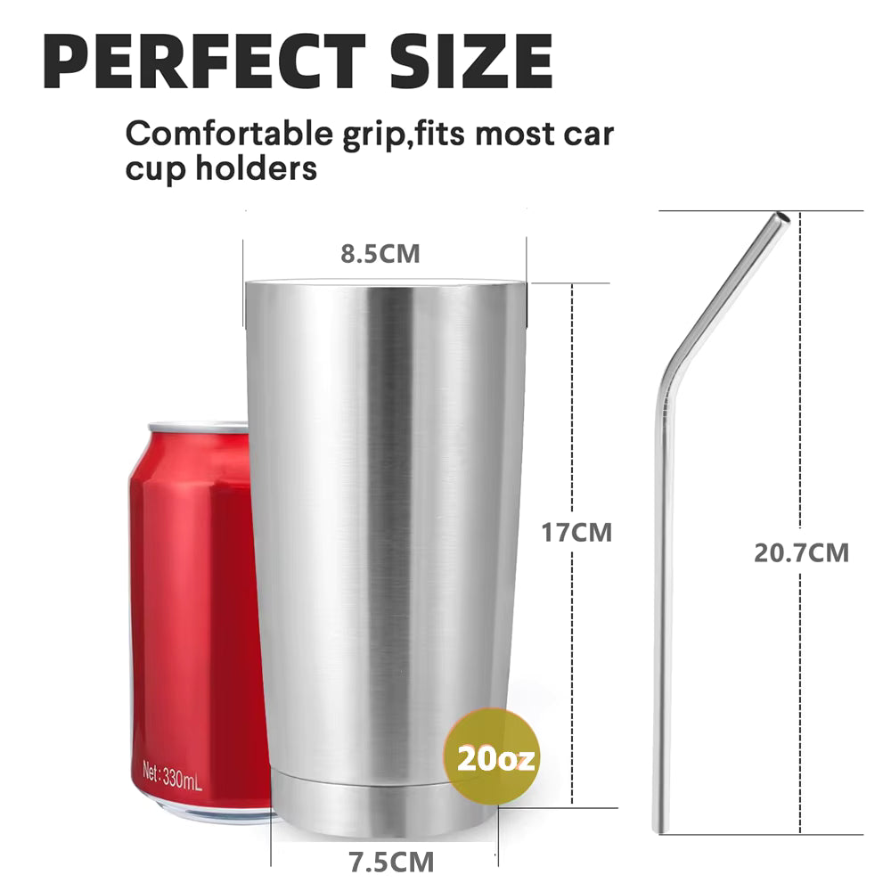 Stainless Steel Double Wall Cup With Straw and Lid 550ml